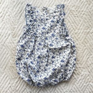 Ralph Lauren Baby Girls Blue Floral Bubble Romper Ruffle Trim 18M Summer